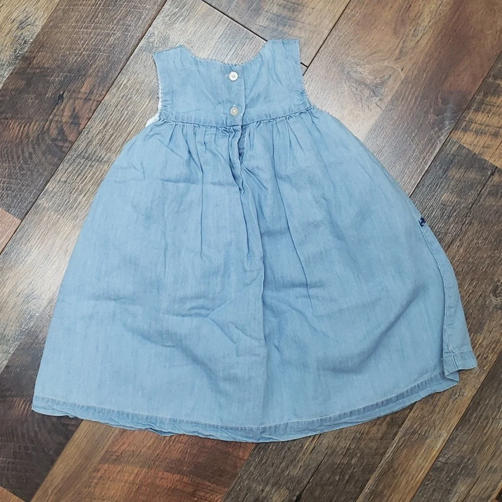 Baby B'Gosh Blue Chambray Sleeveless Floral Embroidered Dress, Size 24M